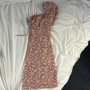 NEW! S flowered white and pink mini off the shoulder dress